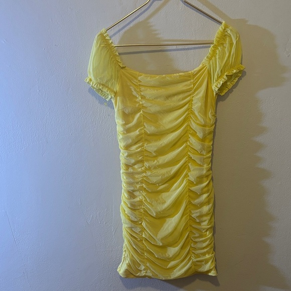 Fashion Nova Yellow Ruched Mini Dress - Picture 2 of 3